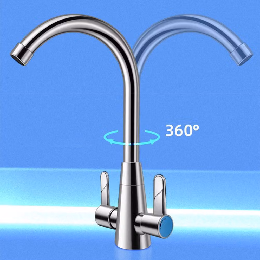 Ventryn Dual Lever Kitchen Mixer Tap with Swivel Spout in Silver Chrome – 3