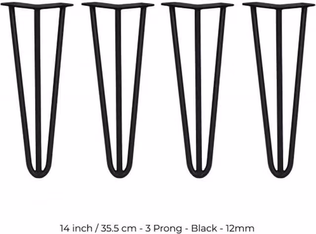 SkiSki 4 x 14 inch Black 3 Prong Hairpin Legs with Screws