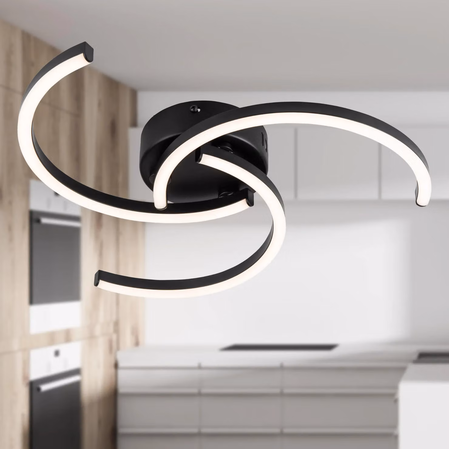 First Choice Lighting Curve Black LED Flush Ceiling Light, W/D/H: 41.5 x 41.5 x 5.5 cm – 2
