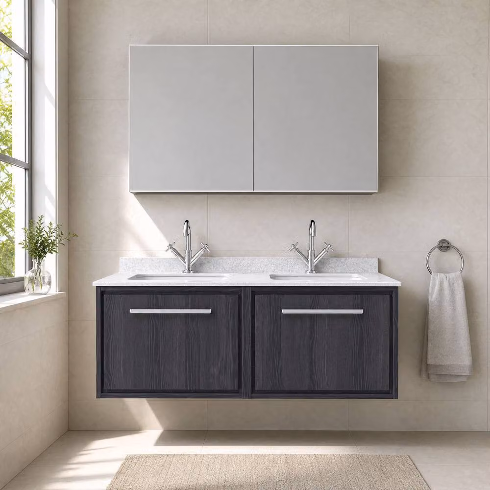 Balterley Modern Wall Mounted 2 Drawer Bathroom Vanity Unit with Basin in Grey, W/D/H: 120 x 47 x 50.9 cm – 2