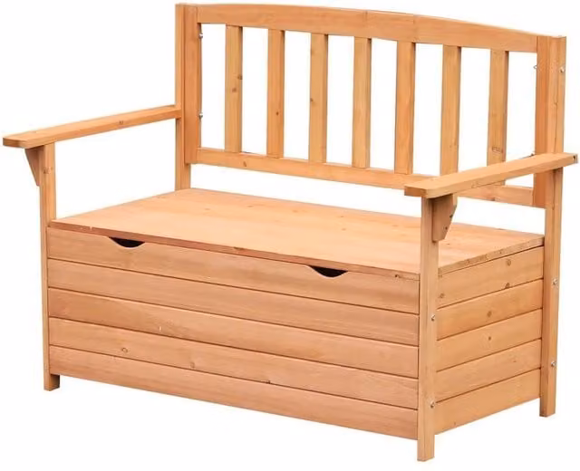 NESTLUNE 2 Seater Garden Storage Bench in Rustic Natural Wood – 1
