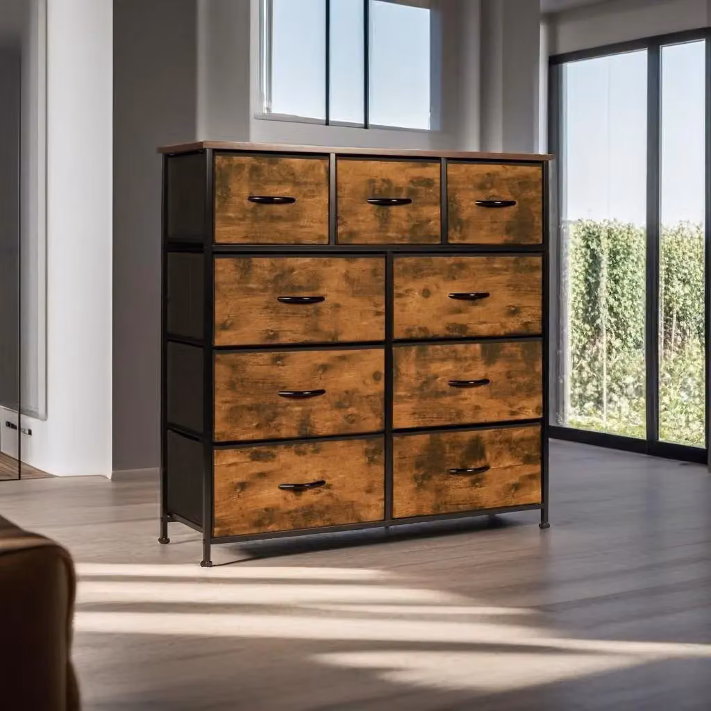 Modcraft Brown Industrial Chest of Drawers with 9 Fabric Drawers – 4