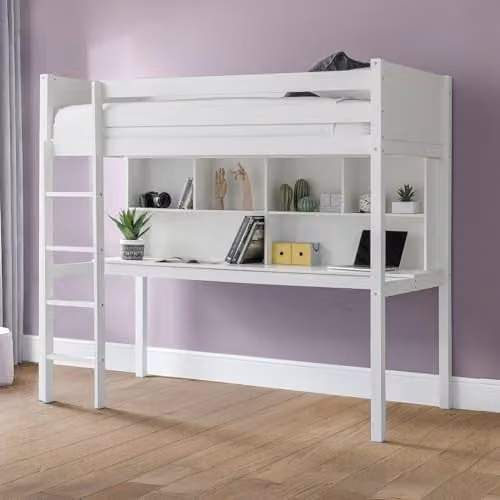 Julian Bowen Titan White Single High Sleeper Bed with Side Compartments and Bedside Shelf, W/D/H: 90 x 190 x 180 cm
