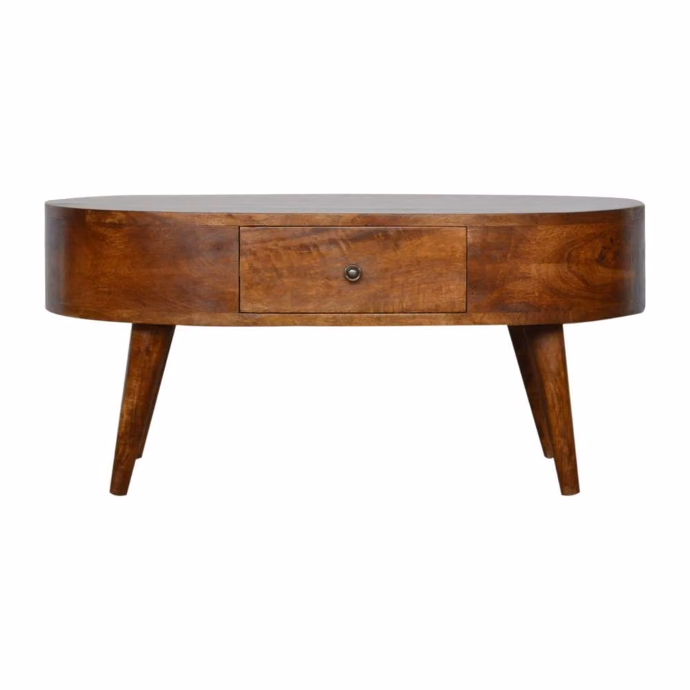 Wyld Haus Brescia Round Mango Wood Coffee Table with 2 Drawers in Brown – 2