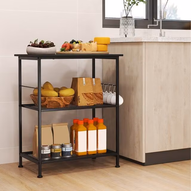 COSTWAY Modern Black Metal Kitchen Serving Rolling Cart Trolley with Castors