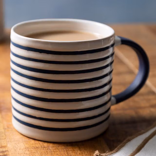 Mikasa Striped Stoneware Mug, Blue, White and Black, 390ml