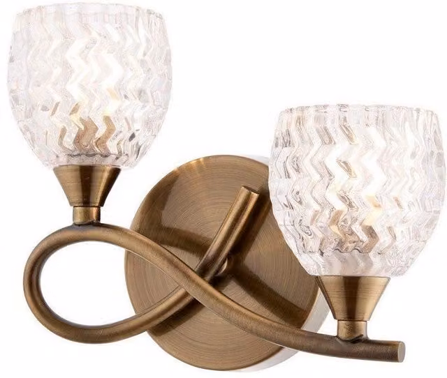 Netlighting Boyer 2 Light Indoor Wall Light in Antique Brass and Gold with Transparent Glass and G9 Base
