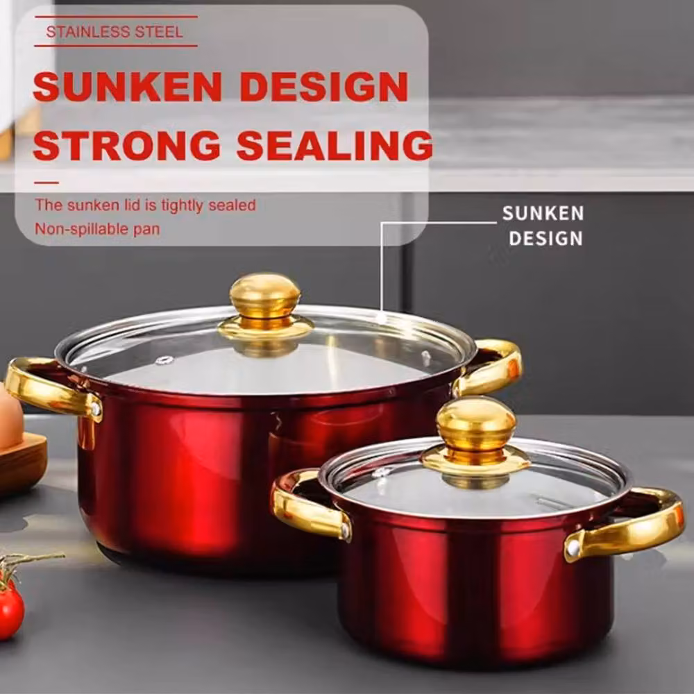 Ventryn 12-Piece Non-Stick Stainless Steel Induction Cooking Pot Set in Red – 3