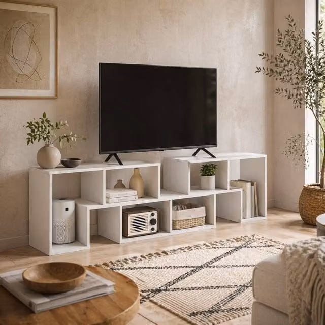 Wyld Haus Tota Modular TV Stand, White Wood Effect, W: 180 cm, D: 30.5 cm, H: 44 cm