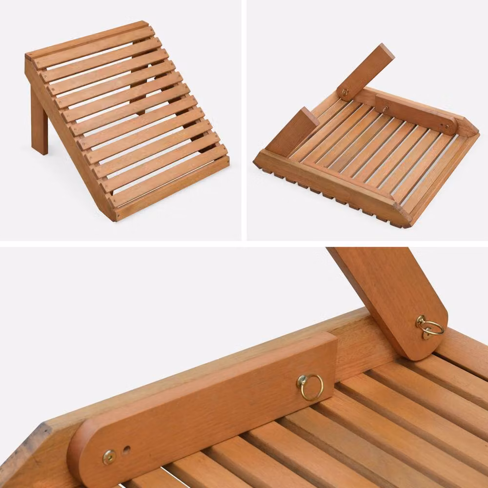 sweeek Pair of Brown Oiled Wooden Garden Deck Chairs with Footrests and Armrests – 4