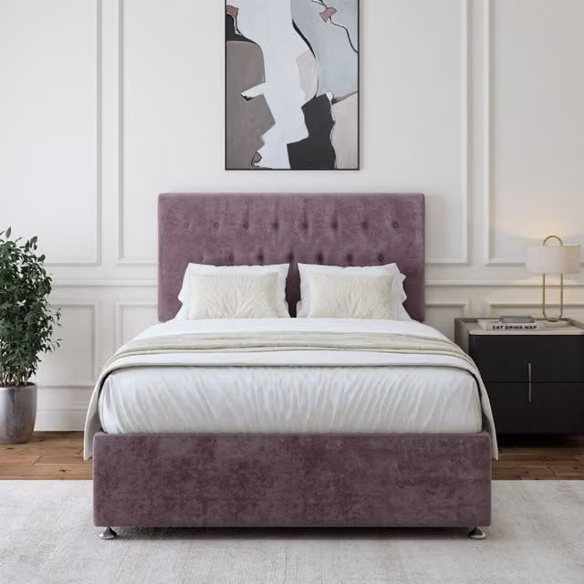 Bedmaster Luxury Velvet 2 Drawer Divan Base and Button Headboard in Mauve, W/D/H: 120 x 200 cm