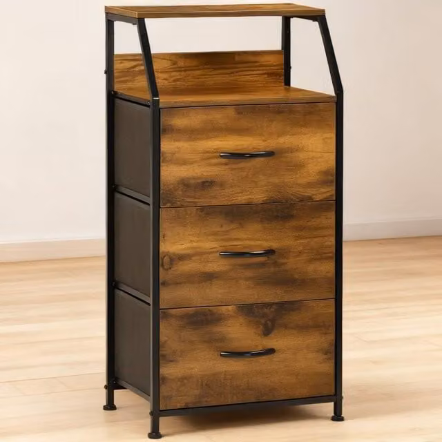 ERGOVEXA Industrial 3-Drawer Freestanding Storage Cabinet in Rustic Brown – 1