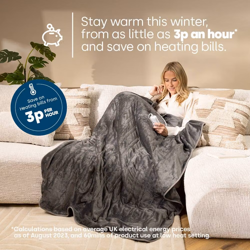 LIVIVO Electric Heated Fleece Over Blanket with Digital Control in Cool Grey – 4