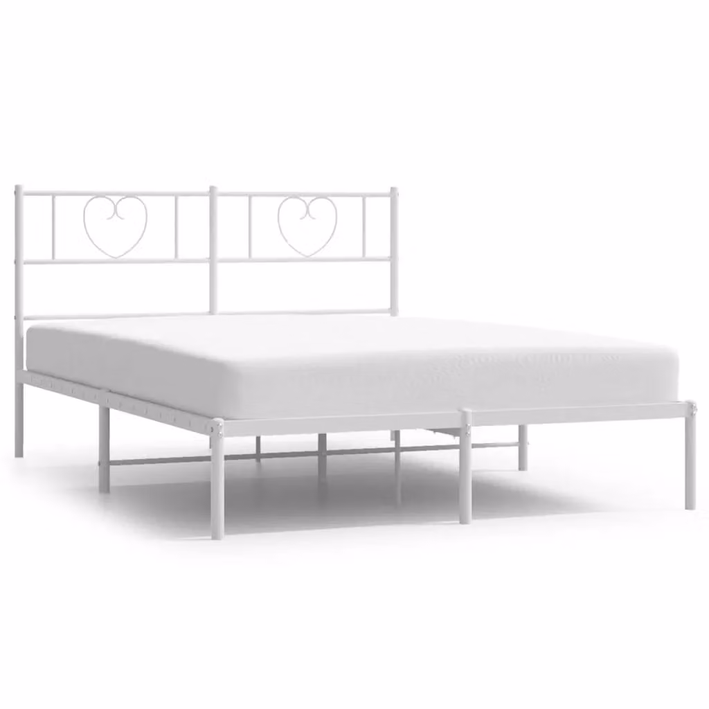 Berkfield Home Metal Bed Frame with Headboard, White, W: 140 cm, L: 200 cm – 2