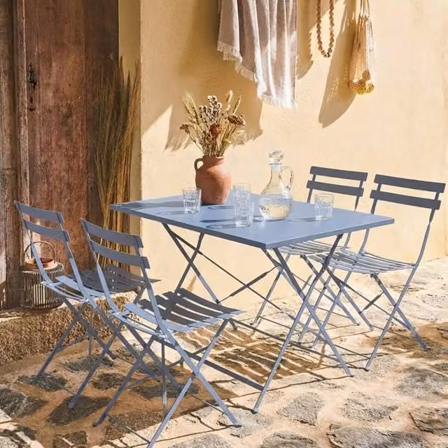 sweeek 4-Seater Folding Metal Bistro Garden Table in Pale Blue, W/D/H: 110 x 70 x 71 cm