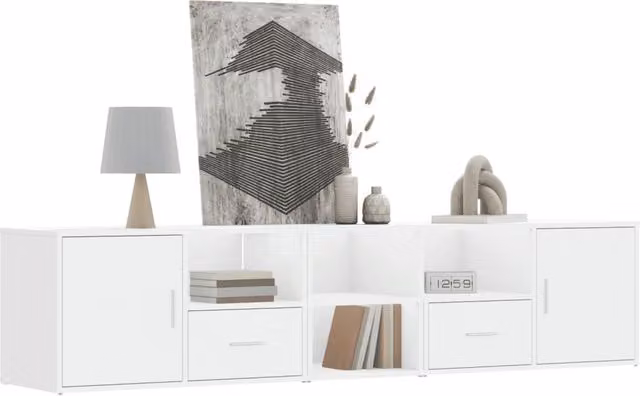 Berkfield Home White Corner Cabinet with Doors and Drawers, W/D/H: 200 x 40 x 45 cm
