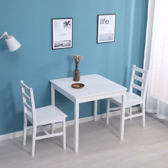 Westwood White Pine Wood Dining Table and 2 Chairs Set
