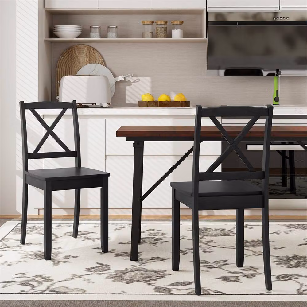 Kelvenix Set of 2 Black Wood Dining Chairs with Rubberwood Legs – 5