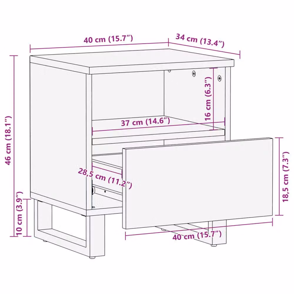 Berkfield Home Decorative Acacia Wood Bedside Cabinet in Brown, W/D/H: 40 x 33 x 46 cm – 8