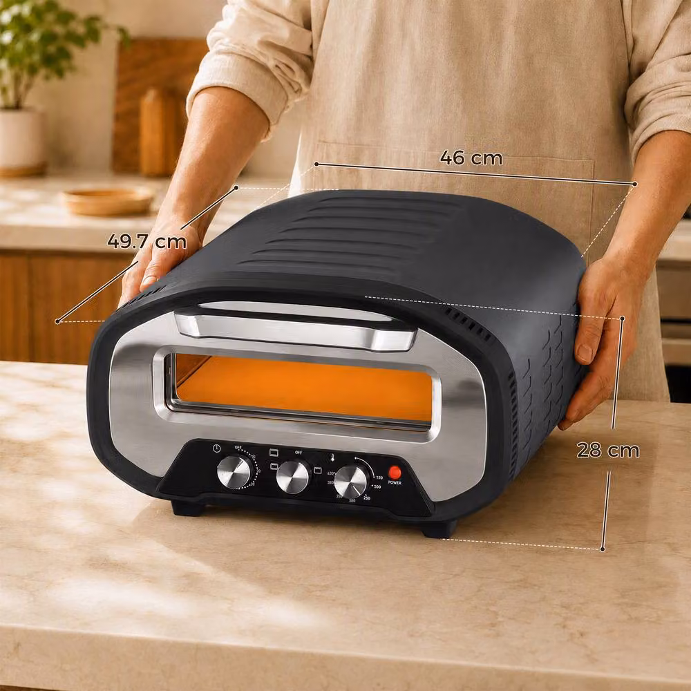 HOMCOM 12 Inch Electric Countertop Pizza Maker with 2200W Power and 3 Knob Control in Grey and Black – 3