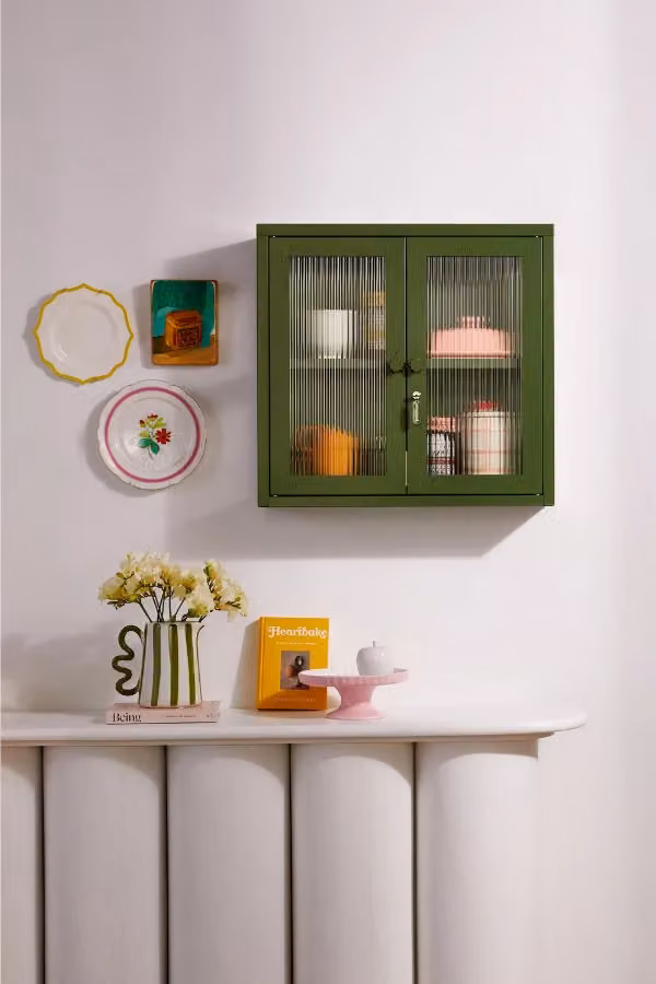 Mustard Made The Kit Wall Mounted Retro Cabinet in Olive Green with Glass Doors and Internal Shelves, W/D/H: 60 x 18 x 57 cm – 3