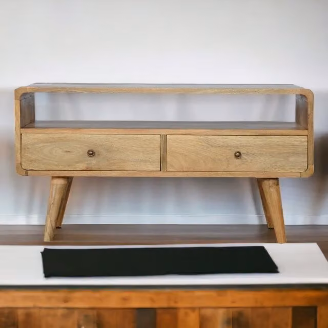 Artisan Furniture Scandinavian Mango Wood Curved Media Unit in Beige and Brown