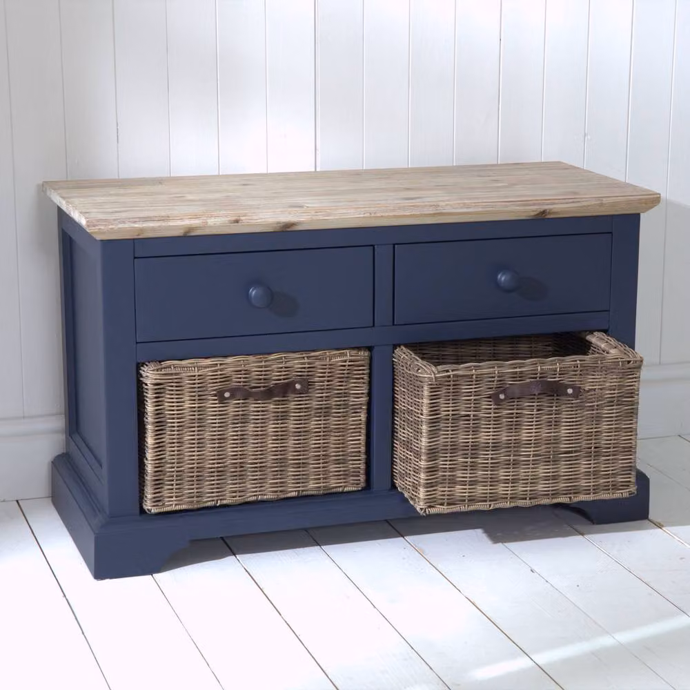 Statement Furniture Florence Storage Bench with 2 Drawers and 2 Baskets in Blue – 2