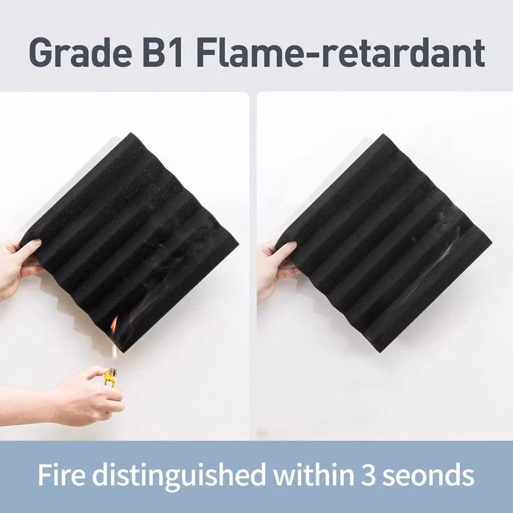PAWNORA 12-Piece Acoustic Foam Panel Wall Tiles, Black, W/D/H: 30 x 30 x 2.5 cm – 3