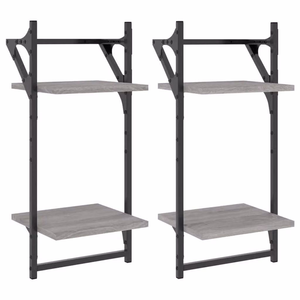 Berkfield Home 2-Tier Wall Shelves with Hanging Rods, Grey Sonoma, W/D/H: 30 x 25 x 65 cm – 2