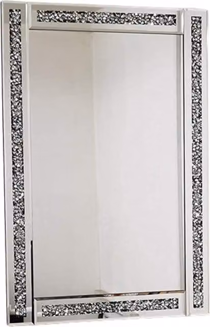 Biznest Crushed Jewel Wall Mirror in Silver with Loose Diamante and Rectangular Glass Design
