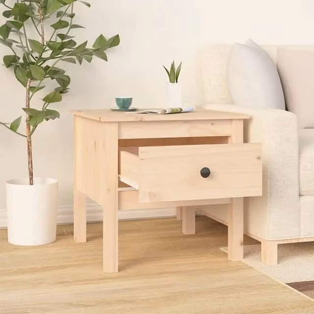 Berkfield Home Solid Wood Pine Side Table in Beige, W/D/H: 50 x 50 x 49 cm