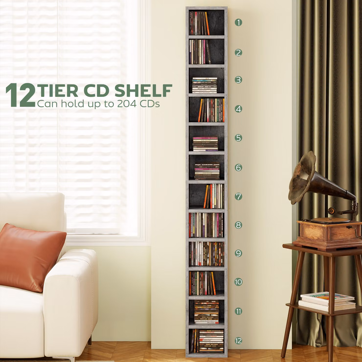 HOMCOM 204 CD Tall Narrow Media Storage Tower in Grey – 4