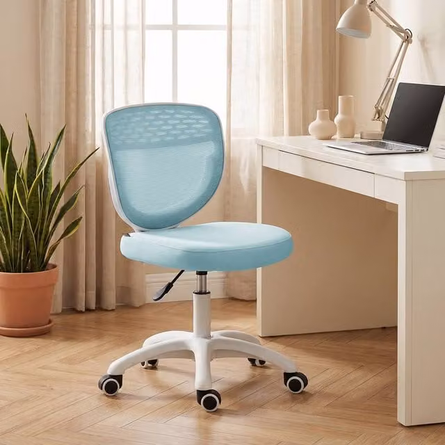 HOMCOM Ergonomic Armless Office Chair with Mesh Back in Blue – 1