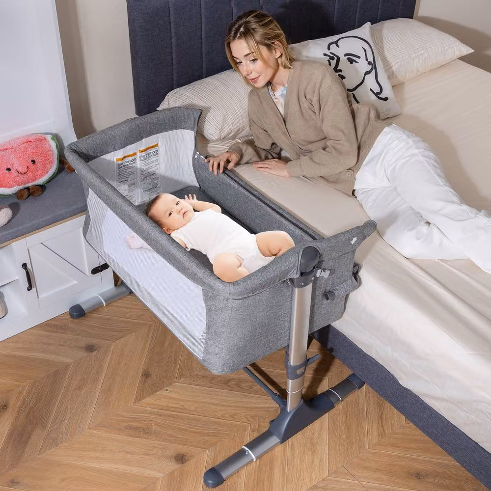 CASART Baby Bassinet Bedside Sleeper Crib with Adjustable Height in Grey – 3