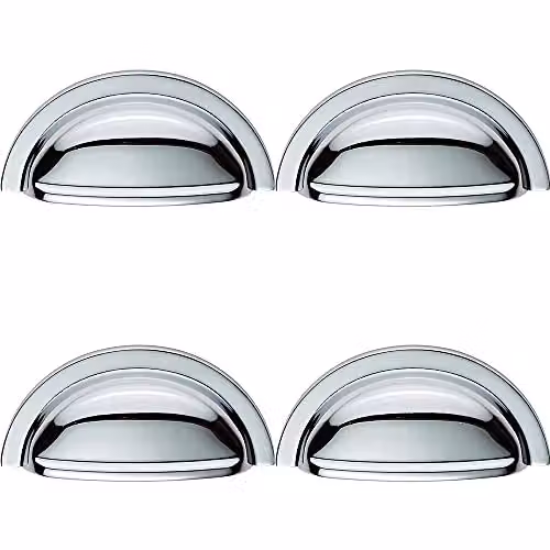 Loops 4 Pack Shell Cabinet Cup Pull Handles in Polished Chrome, Fixing Centres: 76 mm