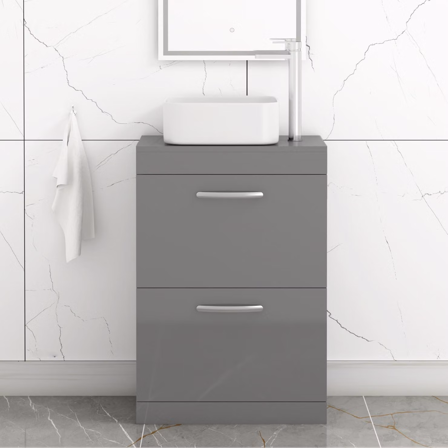Elena Royal Bathrooms Floor Standing 2 Drawer Vanity Unit with Countertop Basin in Indigo Grey Gloss