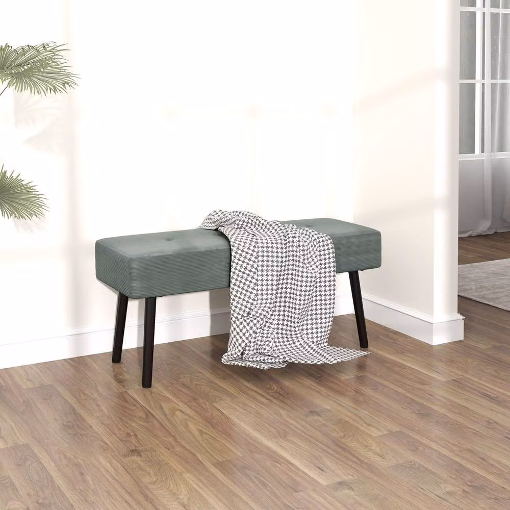 STILVORA Green Fabric Tufted Bench with Metal Legs, Width: 100 cm – 5