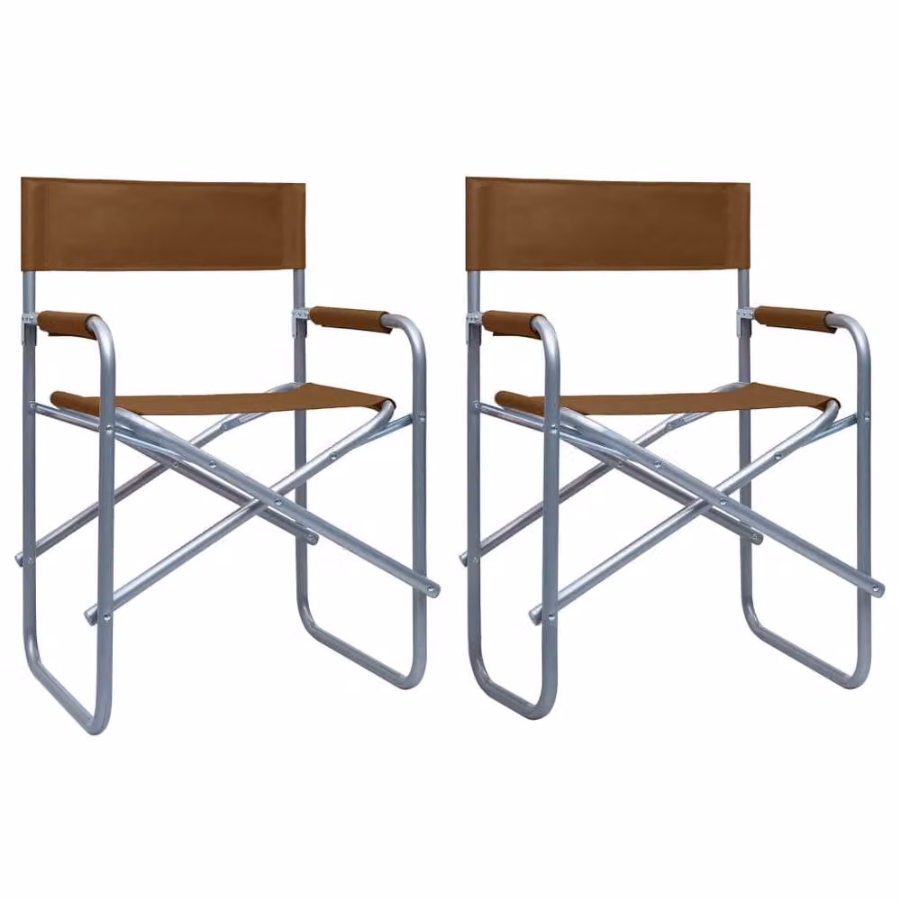 Berkfield Home Set of 2 Brown Steel and Polyester Director's Garden Chairs – 2