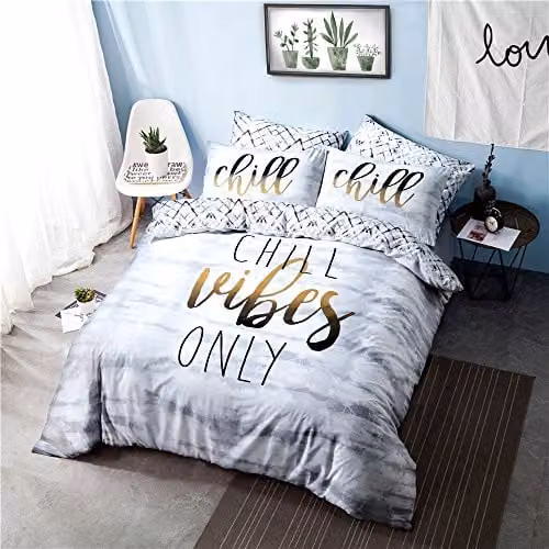 Gr8 Home Chill Vibes Only Grey and White Reversible Polycotton Duvet Cover and Pillowcase Set, King Size (230 x 220 cm)