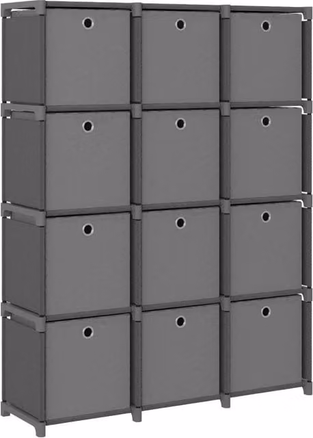 Berkfield Home 12-Cube Display Shelf with Boxes in Grey Fabric and Metal, W/D/H: 103 x 30 x 141 cm – 1