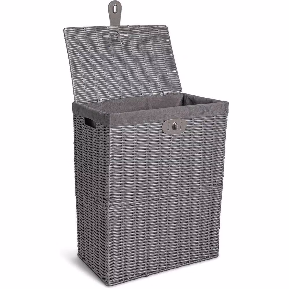 FLAVORA Grey Large Lidded Wicker Laundry Hamper – 2