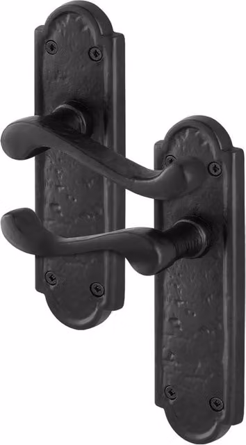 AFIT Black Antique Cast Iron Door Handles with Backplate Latch, 1 Pair, Matt Finish
