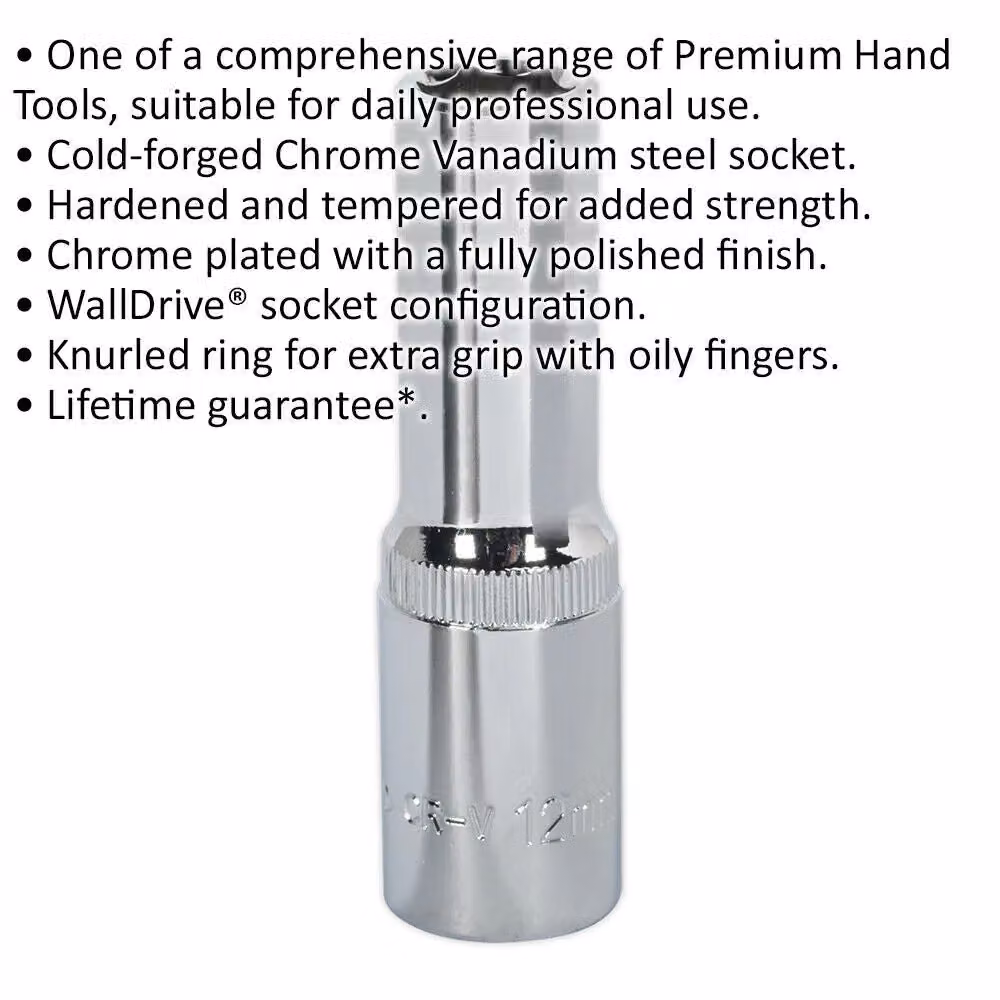 Loops 12mm Deep Drive Socket 1/2 inch Square Drive Forged Chrome Vanadium Steel in Silver – 2