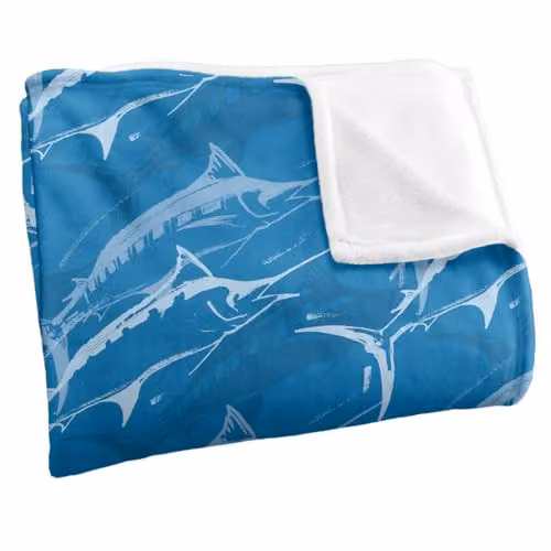 JQ Licensing Marlin Mosaic Fishing Pattern Super Soft Fleece Throw Blanket, White, W/D/H: 152 x 127 cm – 2