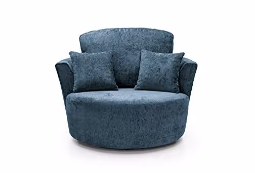 Abakus Direct Harriet Swivel Tub Chair in Blue Fabric with Ottoman – 1