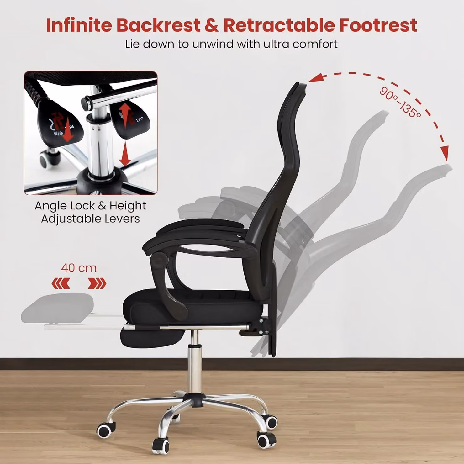 Gymax Ergonomic Black Mesh Executive Office Chair with Footrest and Armrests – 3