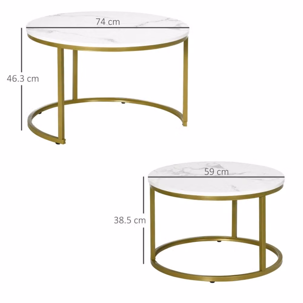 STILVORA Round Nesting Coffee Table Set of 2 with White MDF Tops and Gold Metal Frame – 2