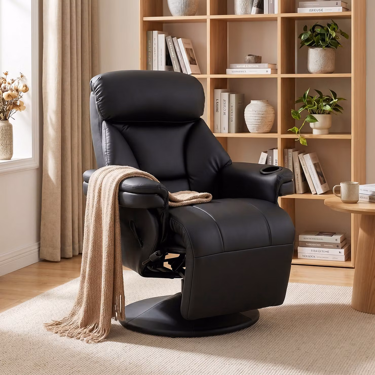 HOMCOM Black Upholstered Manual Reclining Armchair with Synthetic Leather and Metal Frame – 2