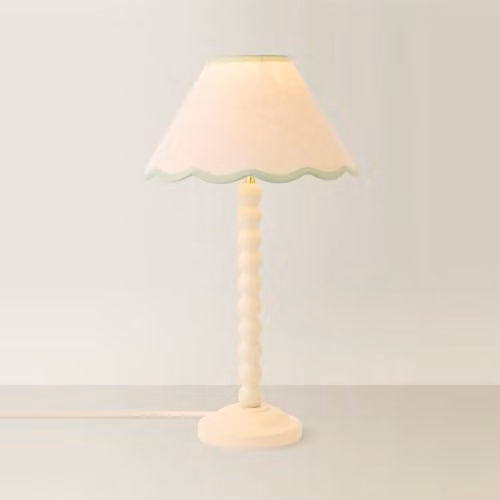 ValueLights Bobbin Walnut Table Lamp with Green Fabric Shade and Bulb – 1