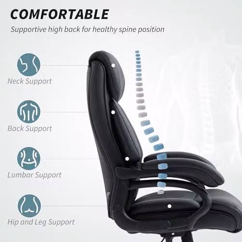 HOMCOM Executive Office Chair in Black Synthetic Leather with Headrest and Armrests – 4